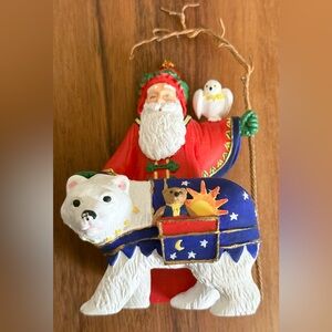 Judith Ann Griffith Santa and Polar Bear Christmas Figurine Owl Holiday Signed